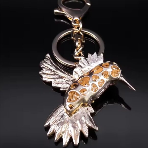 Green Hummingbird Keychain for Women Men Rhinestone Gold Color Alloy Animal Bird - Picture 5 of 13